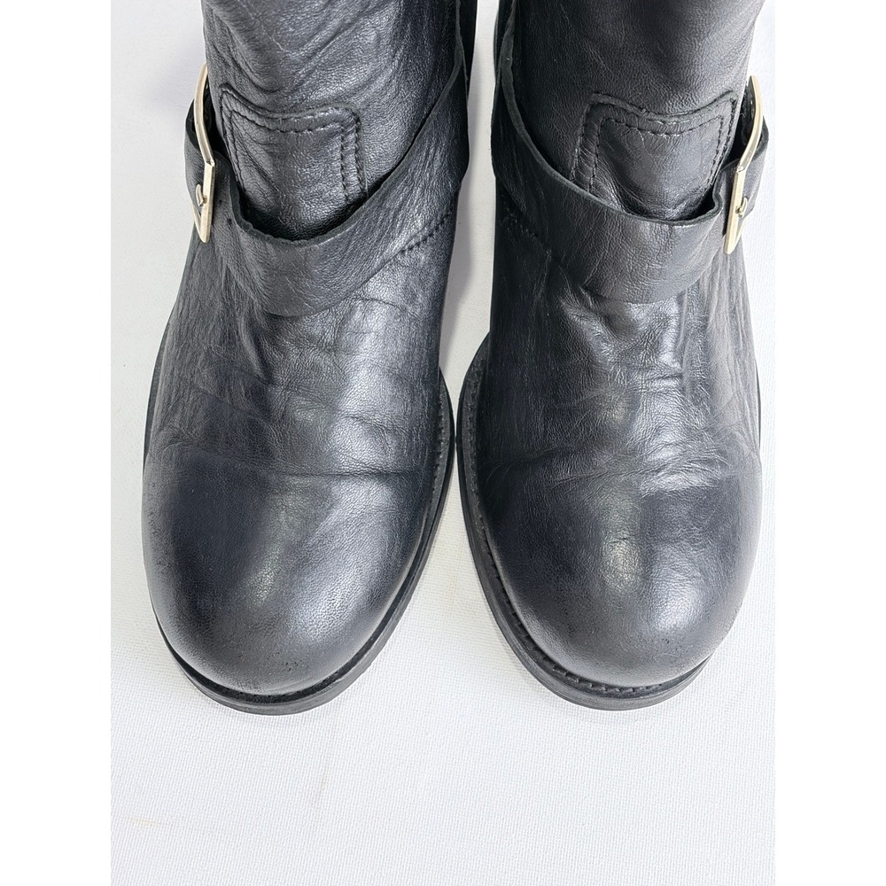 Jimmy Choo Black Leather Biker Boots Buckle Moto Italy EU 40.5 US 9.5 - Picture 9 of 16